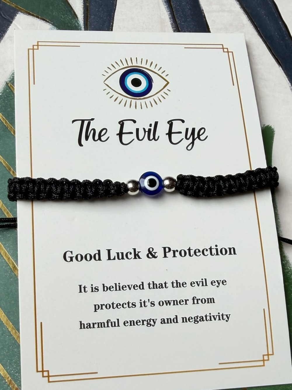 Evil Eye Protection Adjustable Cord Bracelet BLACK Nazar Good Luck NWT